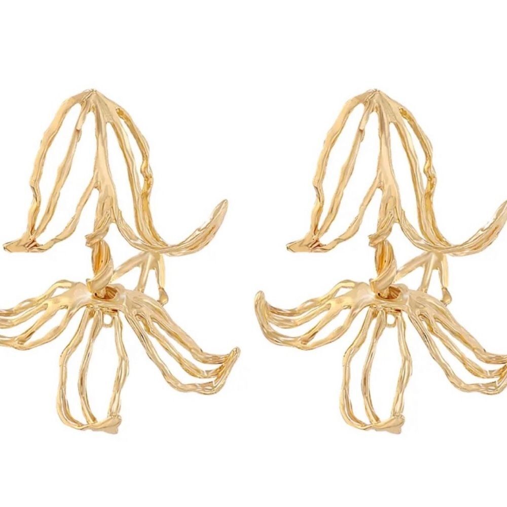 Zara gold flower dangle earrings #643 - Picture 2 of 8